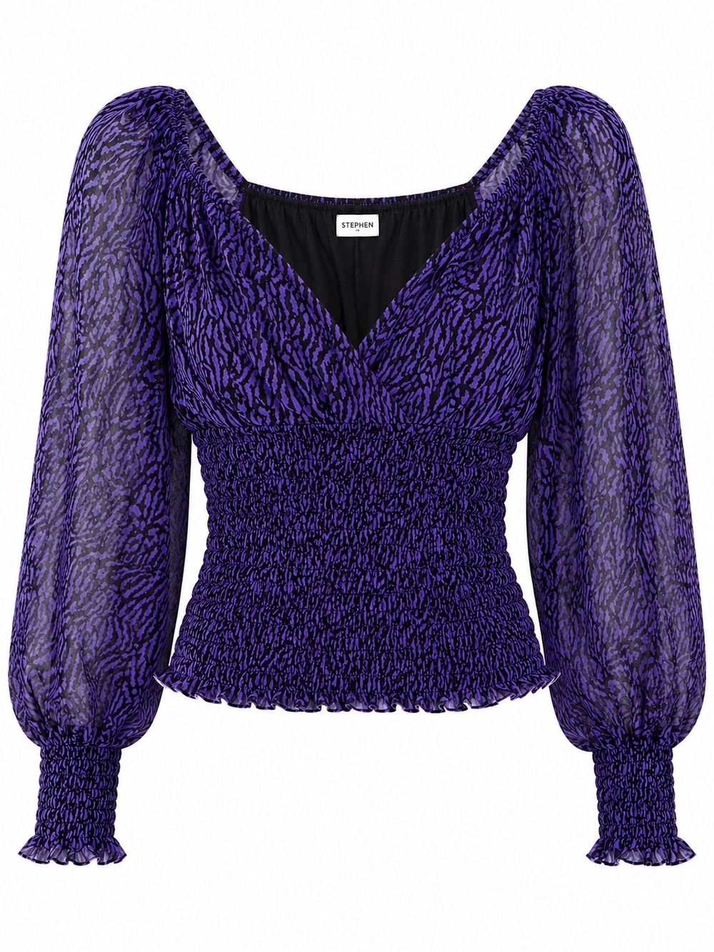 Steve Madden Purple Smocked V-Neck Semi-Sheer Sleeves Small